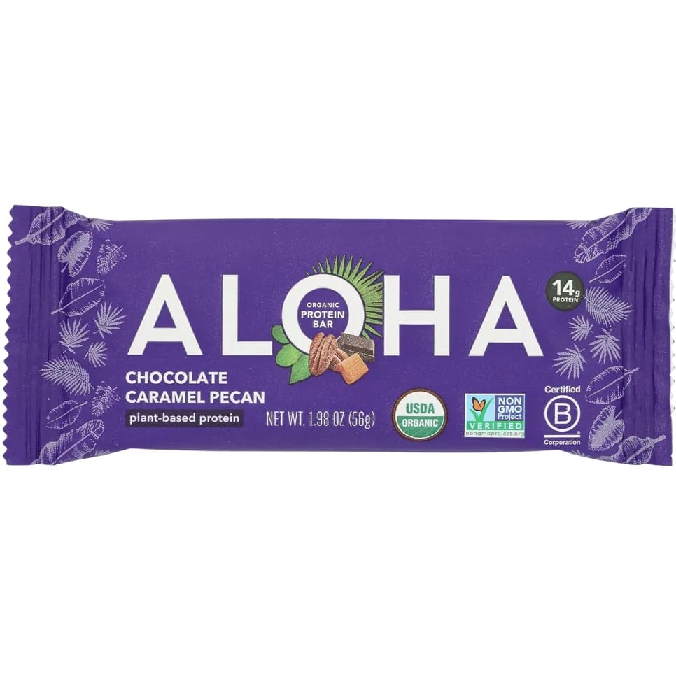 ALOHA Chocolate Caramel Pecan protein bar product photo