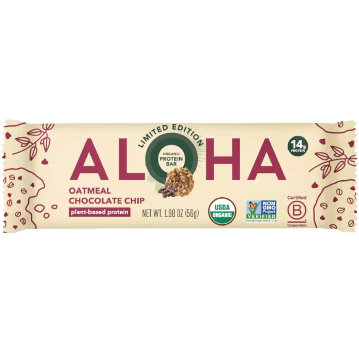 ALOHA Oatmeal Chocolate Chip protein bar product photo