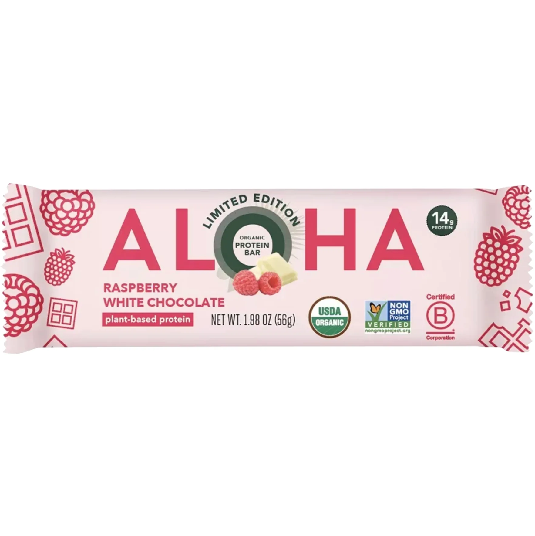 ALOHA Raspberry White Chocolate protein bar product photo