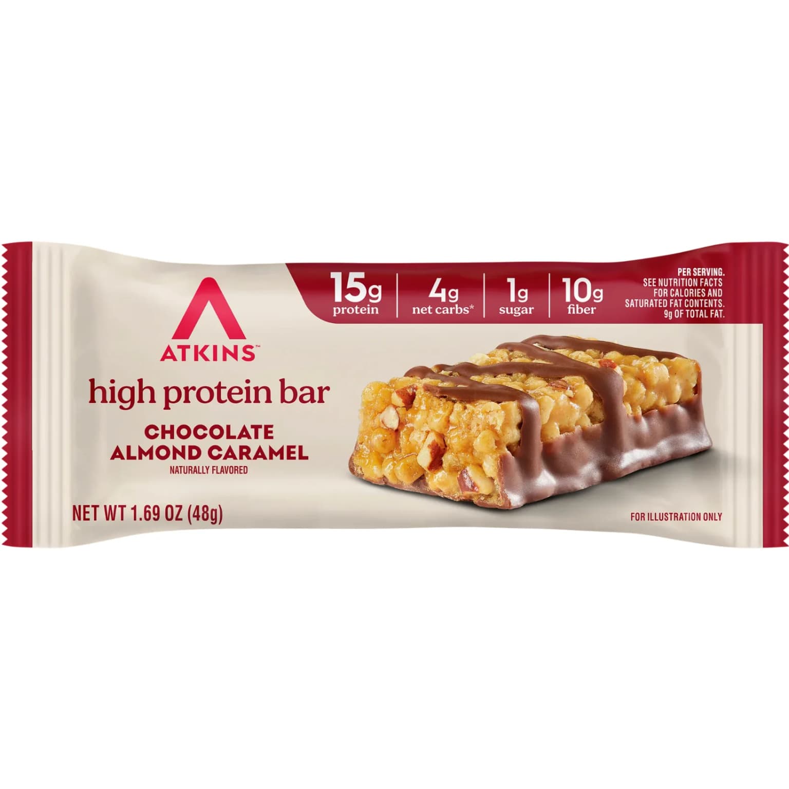 Atkins Chocolate Almond Caramel protein bar product photo