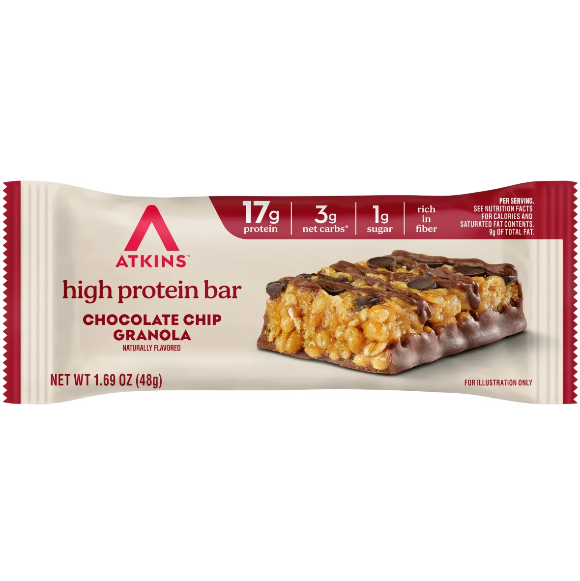Atkins Chocolate Chip Granola protein bar product photo