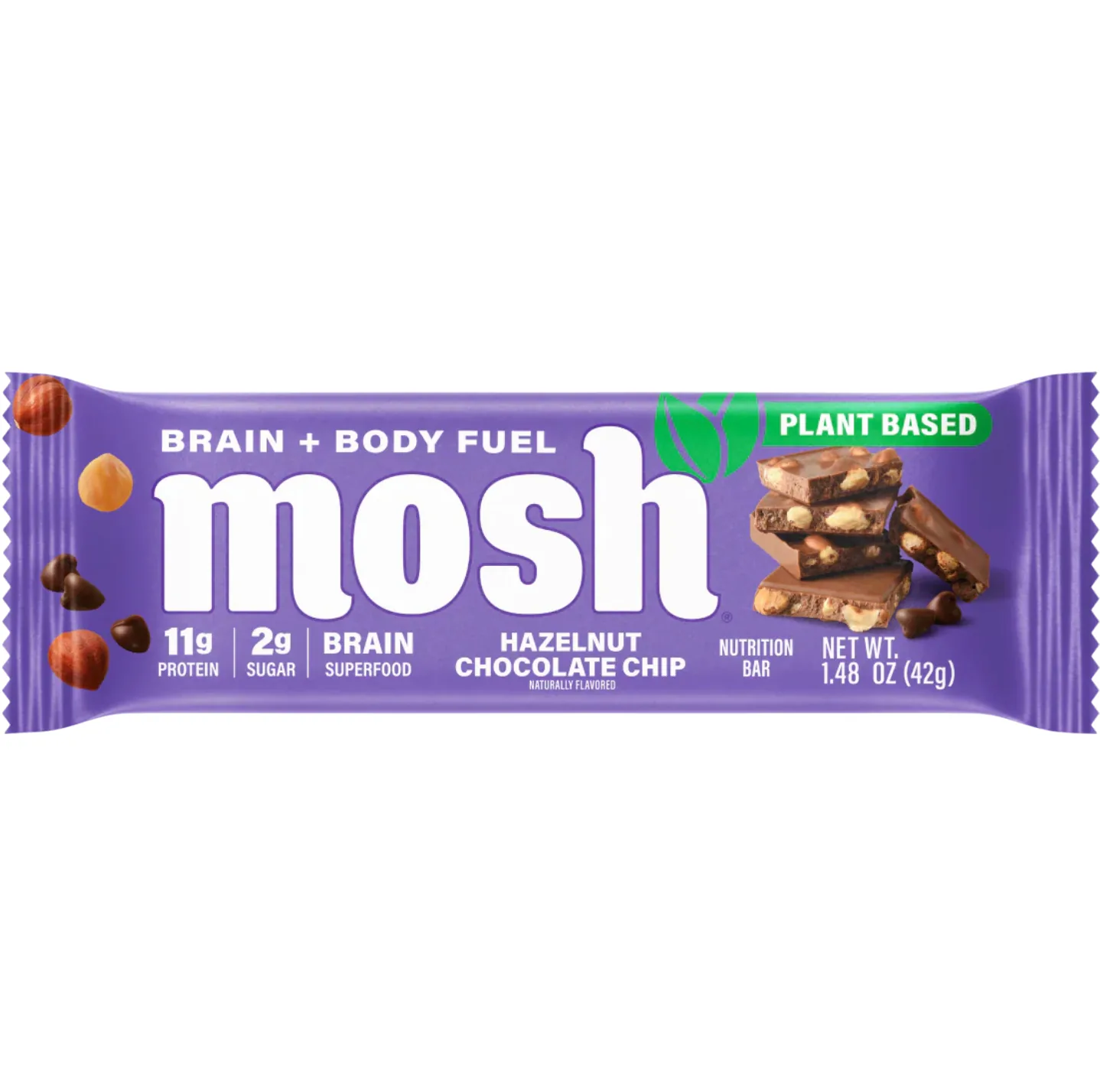 MOSH Hazelnut Chocolate Chip protein bar product photo