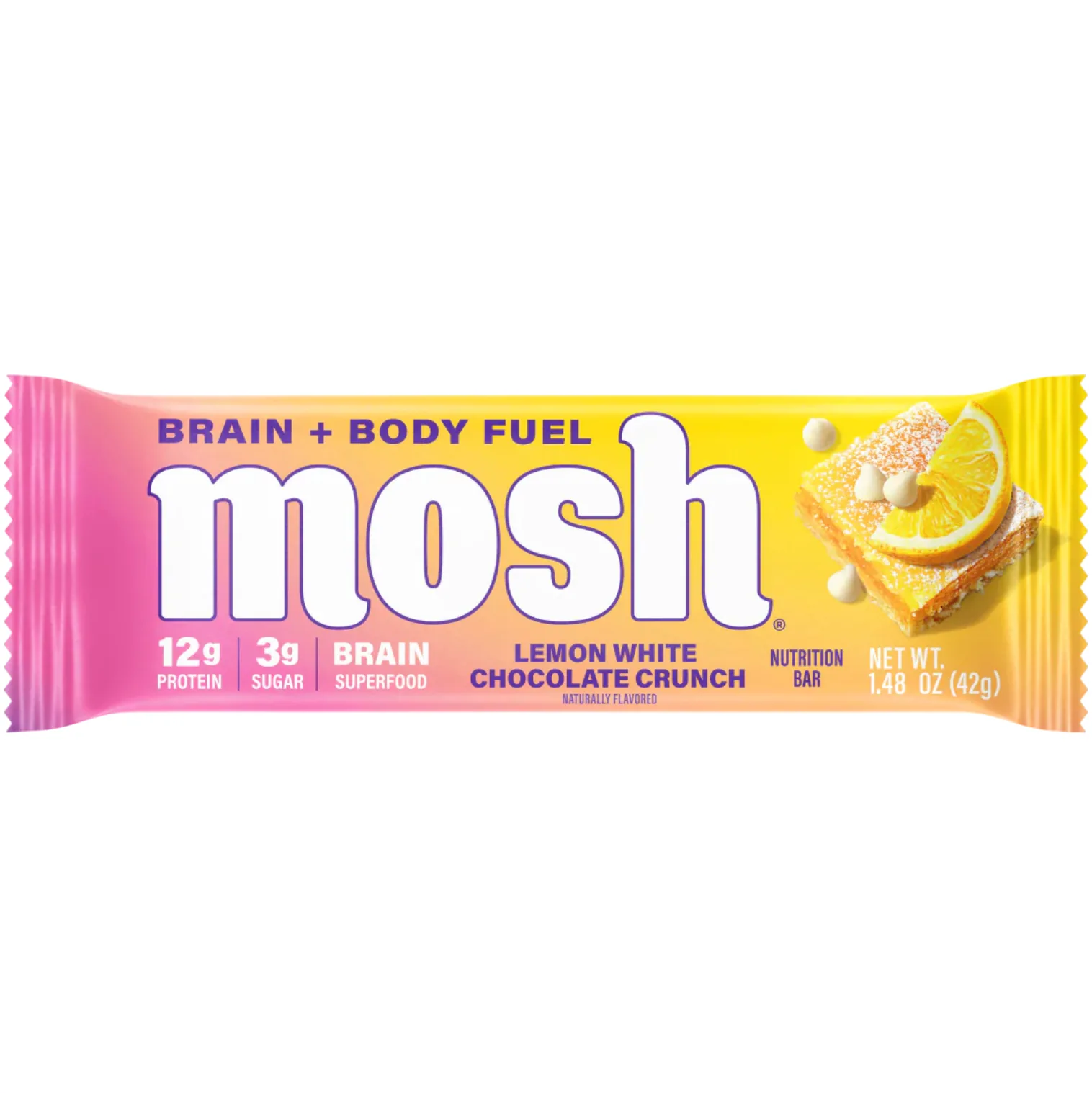 MOSH Lemon White Chocolate Crunch protein bar product photo