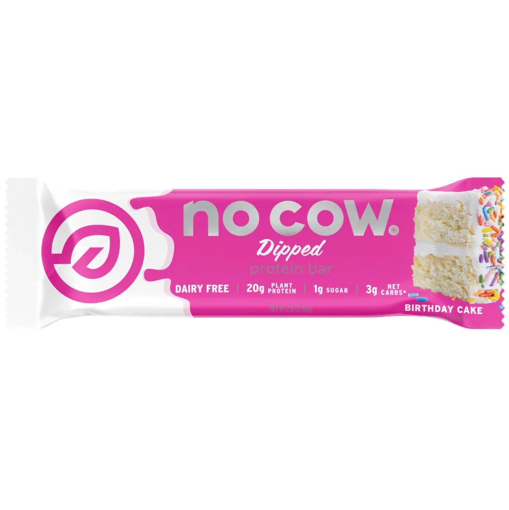 No Cow Dipped Birthday Cake protein bar product photo
