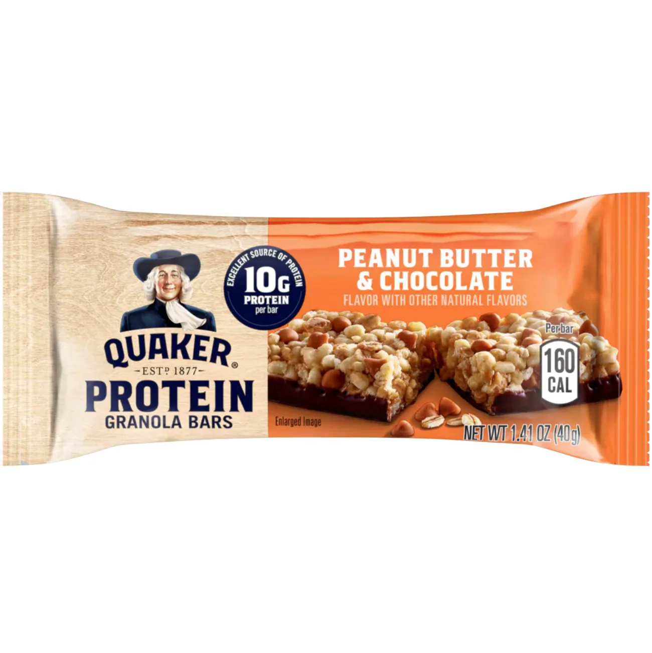 Quaker Peanut Butter & Chocolate protein bar product photo