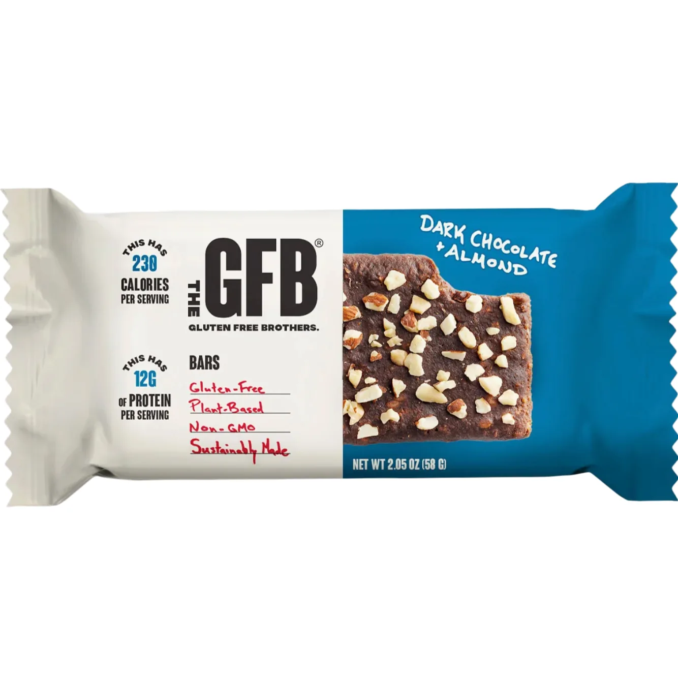 The GFB Dark Chocolate Almond protein bar product photo