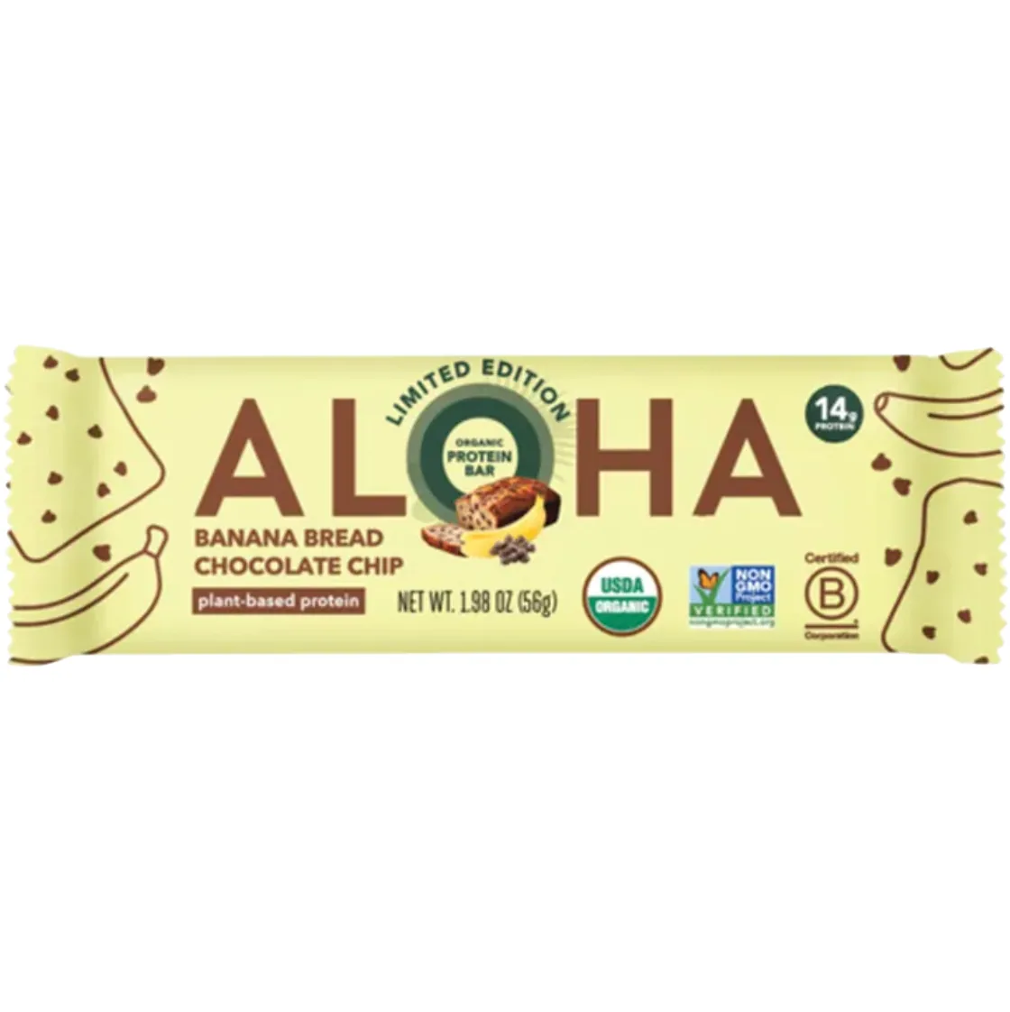 ALOHA Banana Bread Chocolate Chip protein bar product photo