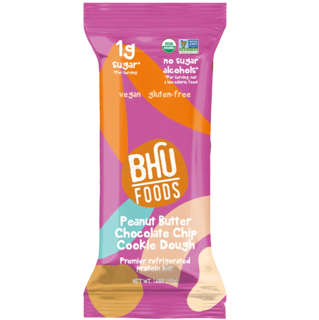 BHU Foods Peanut Butter Chocolate Chip Cookie Dough protein bar product photo