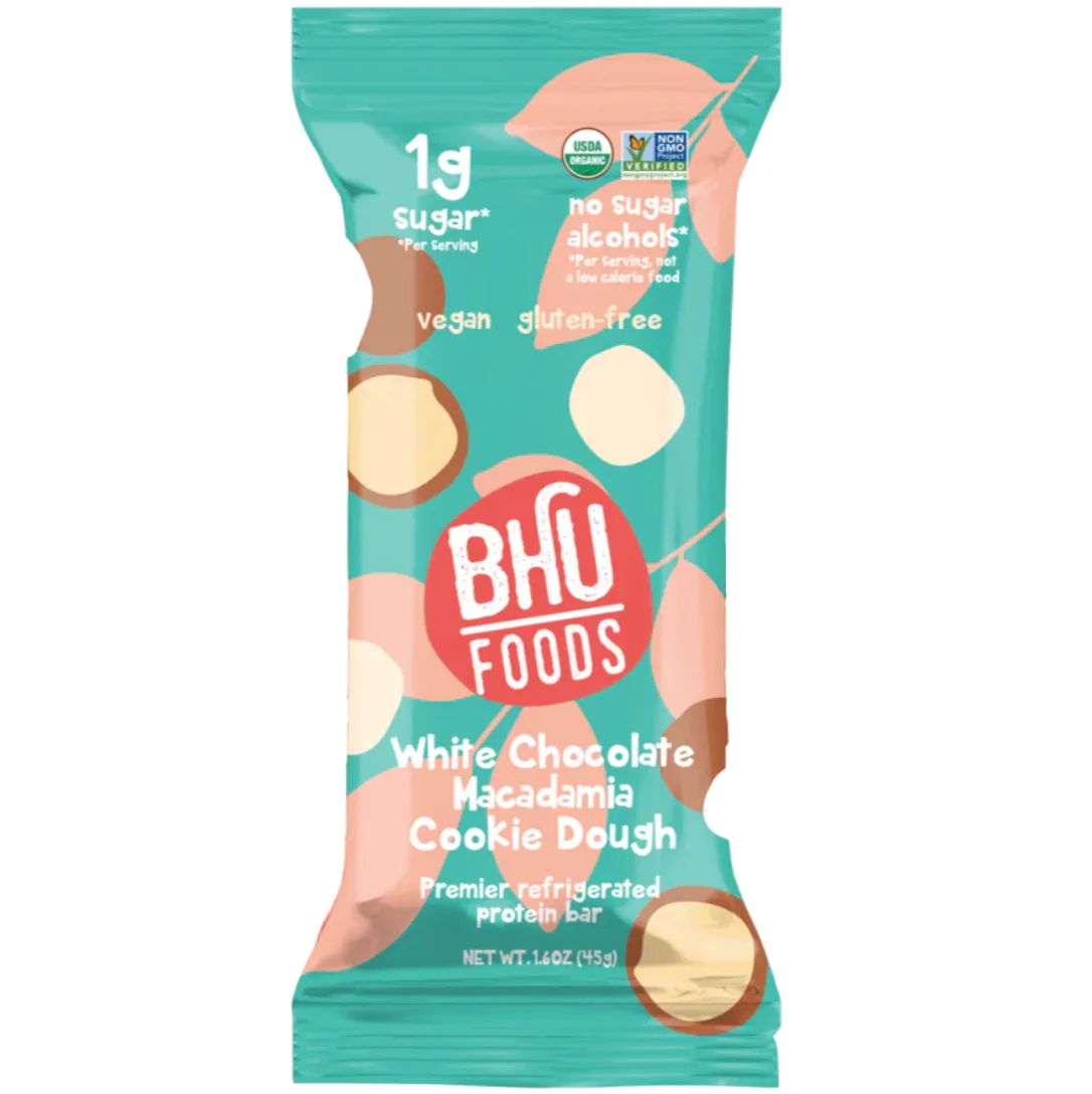 BHU Foods White Chocolate Macadamia Cookie Dough protein bar product photo