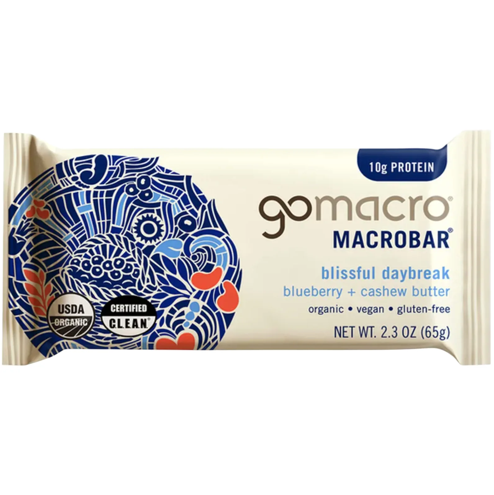 GoMacro Blueberry + Cashew Butter MacroBar protein bar product photo