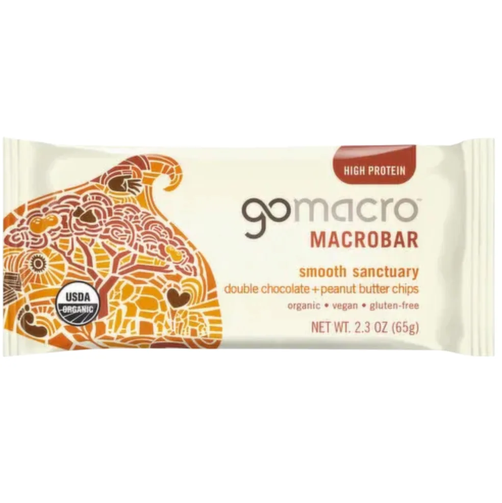 GoMacro Double Chocolate + Peanut Butter Chips MacroBar protein bar product photo