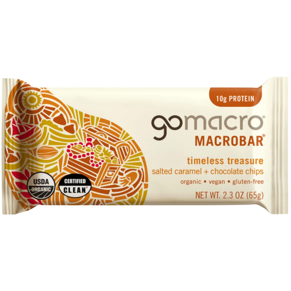 GoMacro Salted Caramel + Chocolate Chips MacroBar protein bar product photo