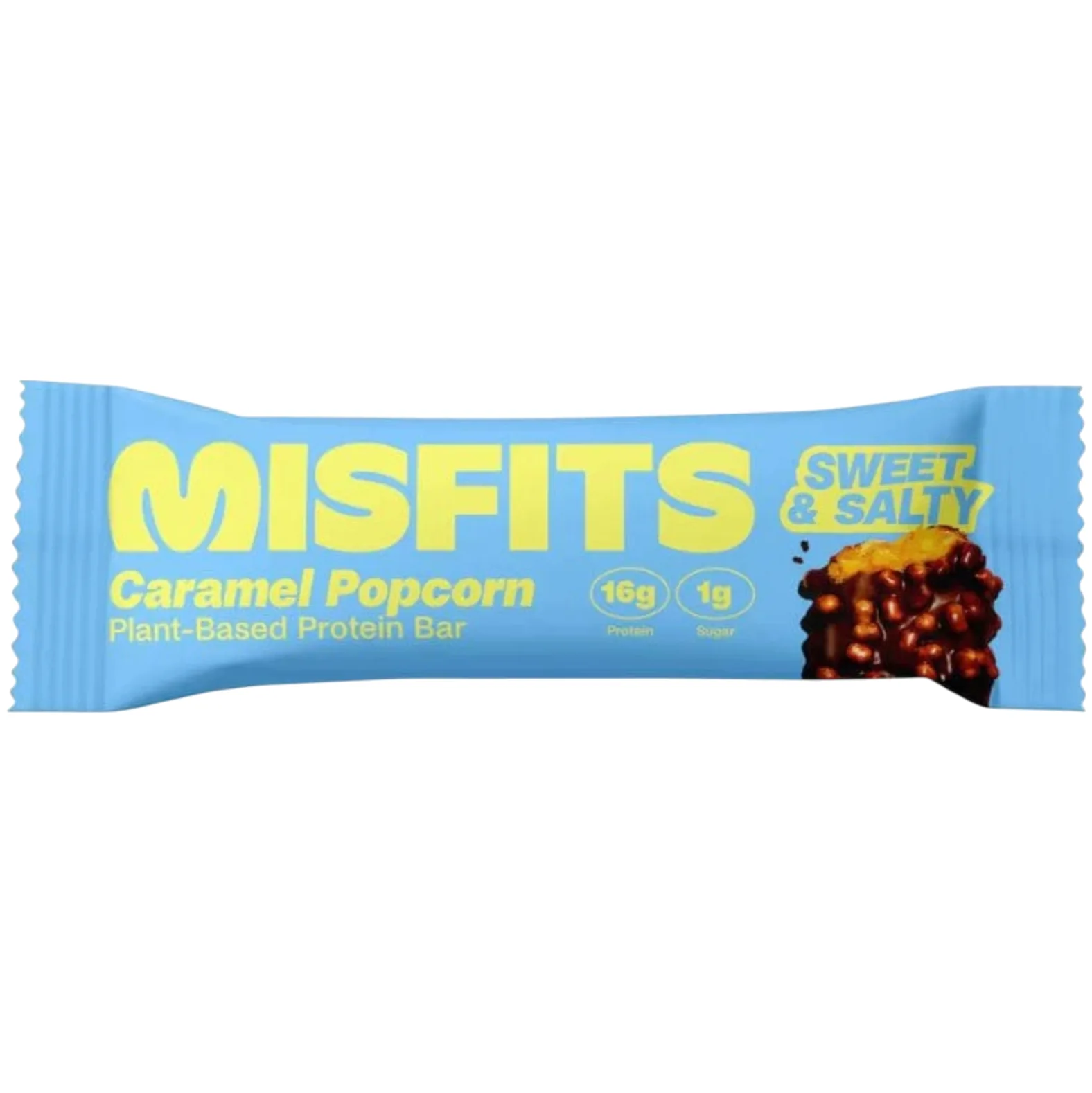 Misfits Sweet & Salty Caramel Popcorn protein bar product photo