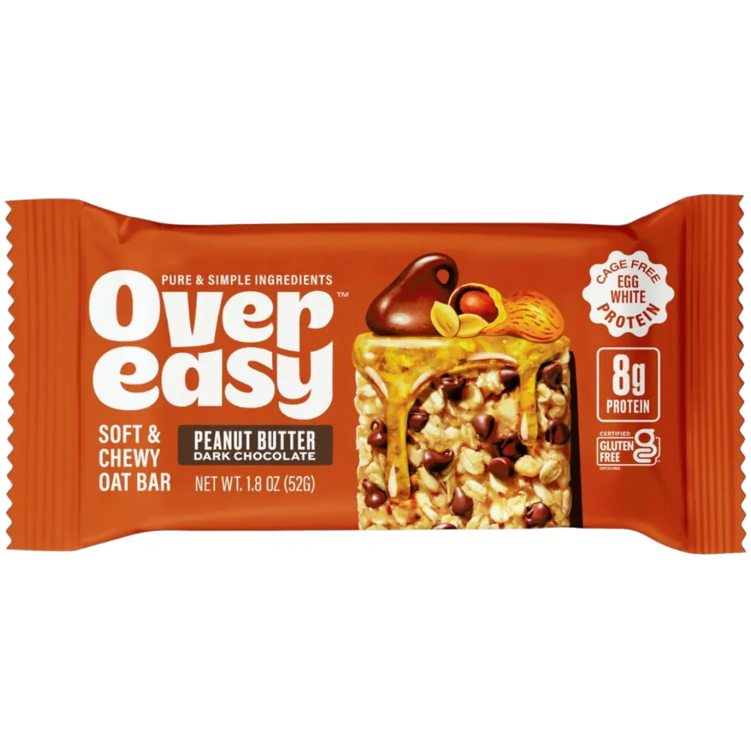 Over Easy Peanut Butter Dark Chocolate protein bar product photo