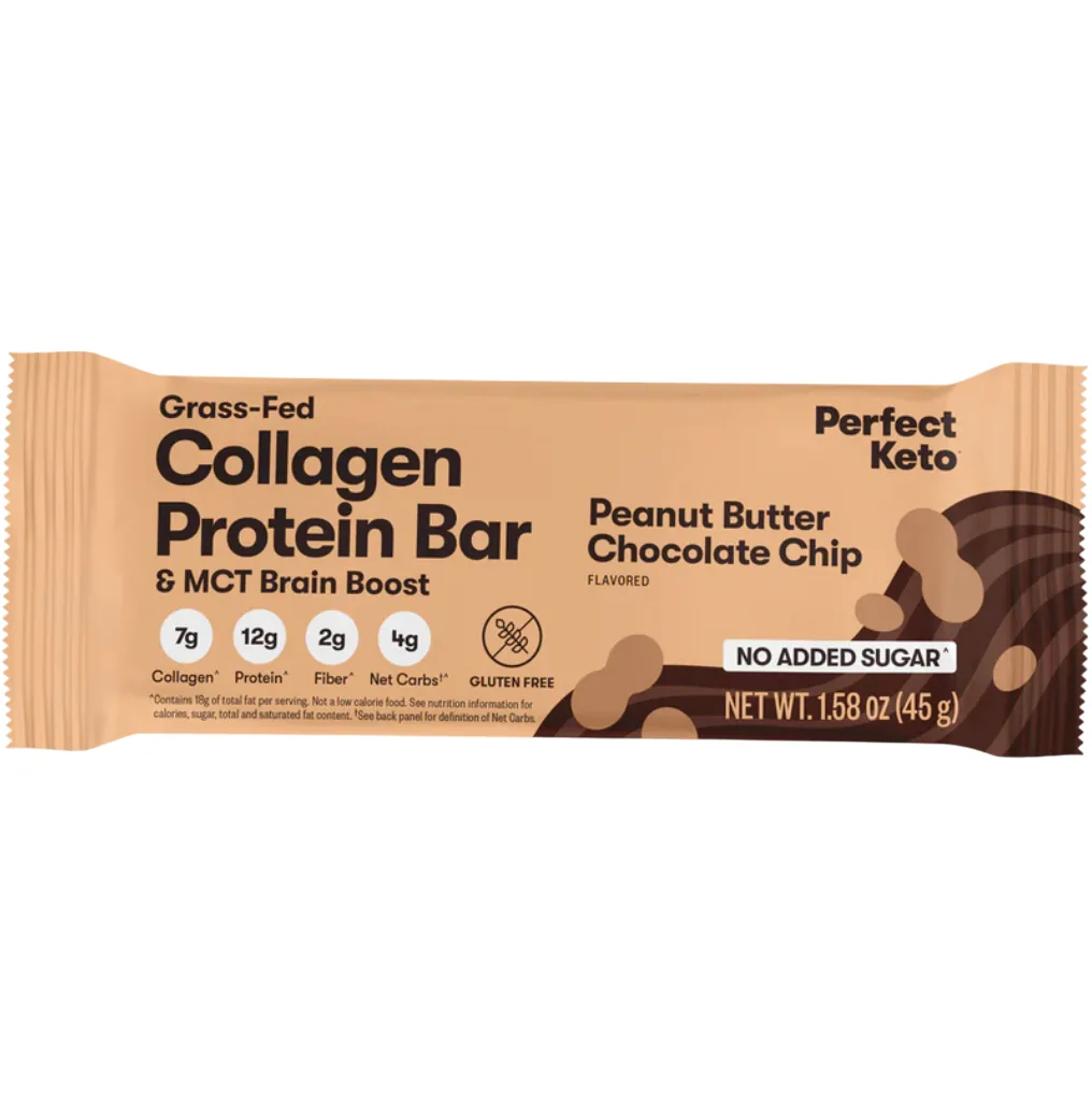 Perfect Keto Peanut Butter Chocolate Chip protein bar product photo