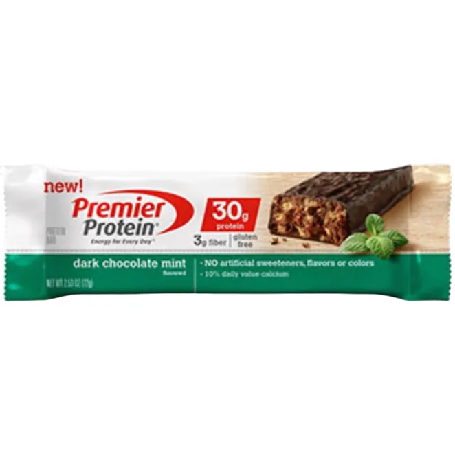 Premier Protein Dark Chocolate Mint protein bar product photo