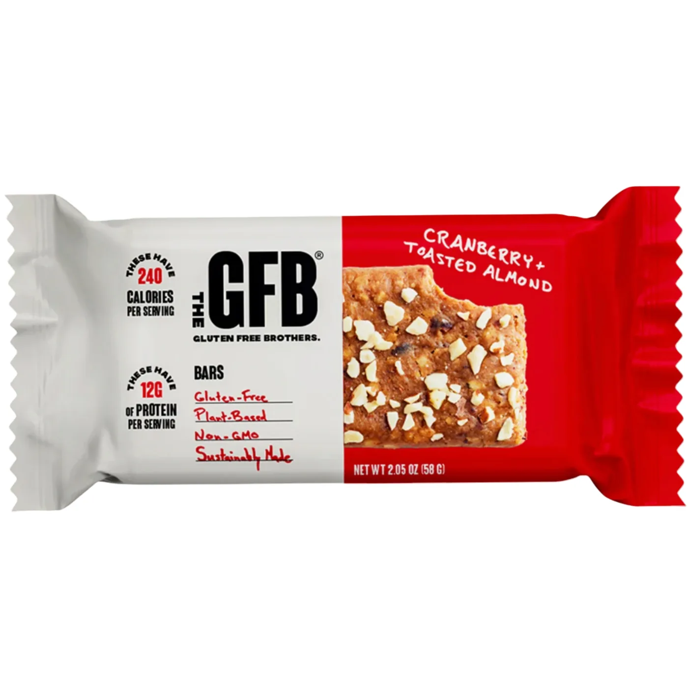 The GFB Cranberry Toasted Almond protein bar product photo